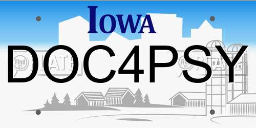 DOC4PSY Iowa License Plate