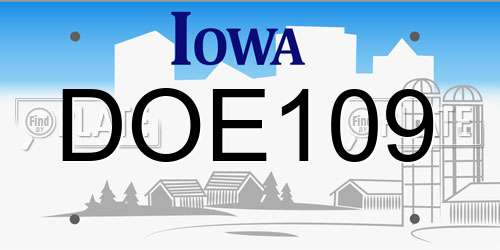 DOE109 Iowa License Plate