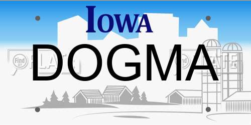 DOGMA Iowa License Plate