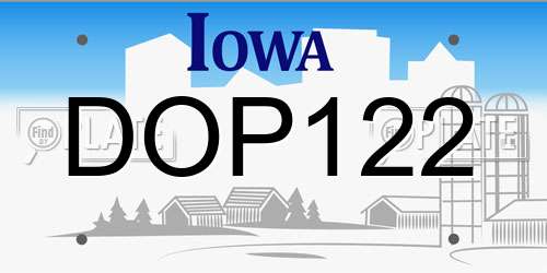 DOP122 Iowa License Plate