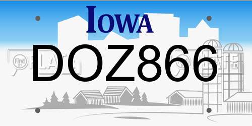 DOZ866 Iowa License Plate