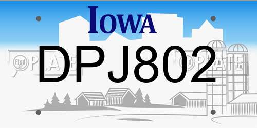 DPJ802 Iowa License Plate
