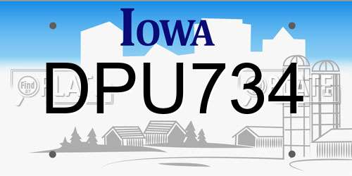 DPU734 Iowa License Plate