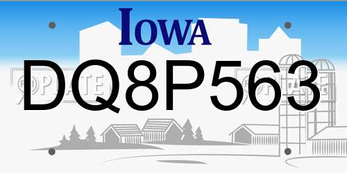 DQ8P563 Iowa License Plate