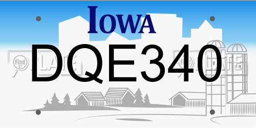DQE340 Iowa License Plate
