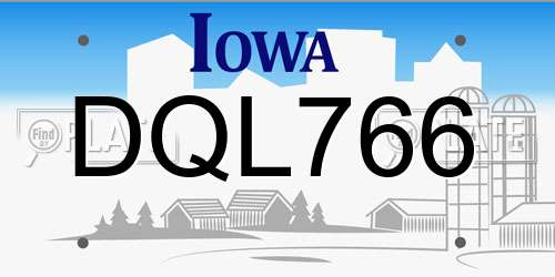 DQL766 Iowa License Plate
