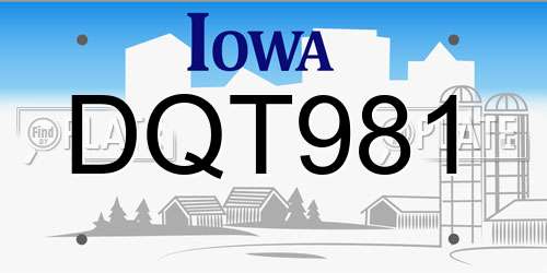 DQT981 Iowa License Plate