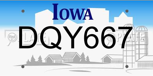 DQY667 Iowa License Plate
