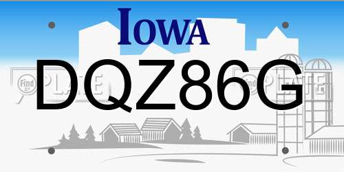 DQZ86G Iowa License Plate