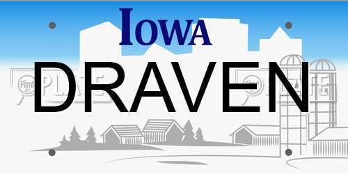 DRAVEN Iowa License Plate
