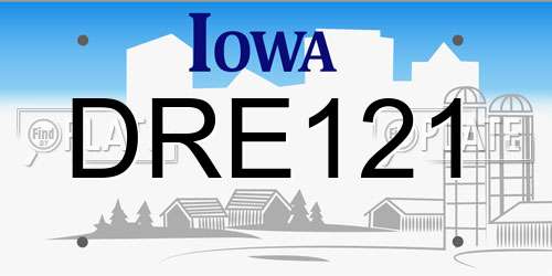 DRE121 Iowa License Plate