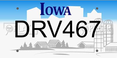 DRV467 Iowa License Plate