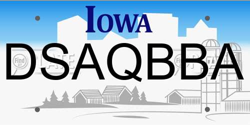 DSAQBBA Iowa License Plate