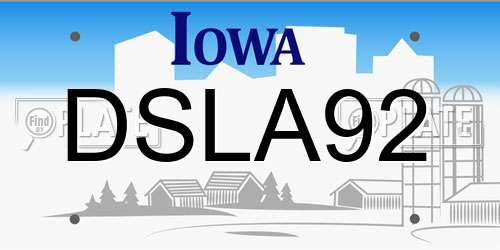 DSLA92 Iowa License Plate