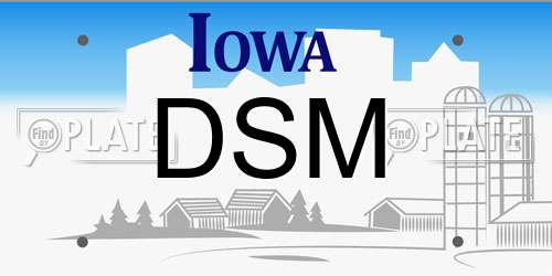 DSM Iowa License Plate
