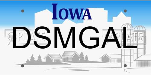 DSMGAL Iowa License Plate