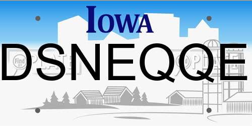 DSNEQQE Iowa License Plate