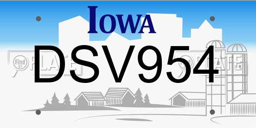 DSV954 Iowa License Plate
