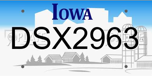 DSX2963 Iowa License Plate