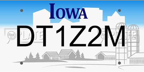 DT1Z2M Iowa License Plate