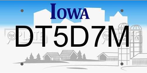 DT5D7M Iowa License Plate