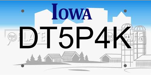 DT5P4K Iowa License Plate