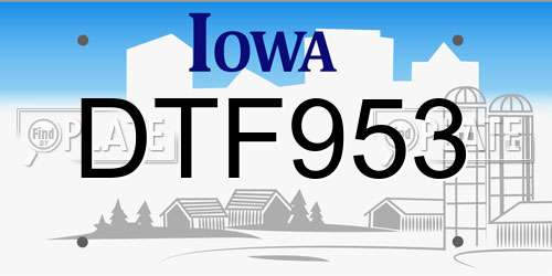 DTF953 Iowa License Plate