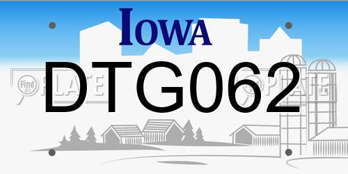 DTG062 Iowa License Plate