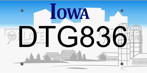 DTG836 Iowa License Plate