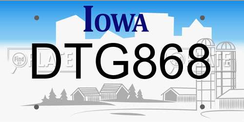 DTG868 Iowa License Plate
