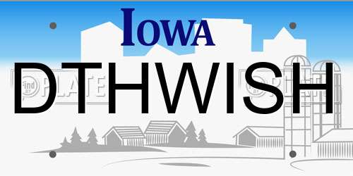 DTHWISH Iowa License Plate