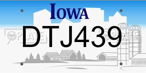 DTJ439 Iowa License Plate