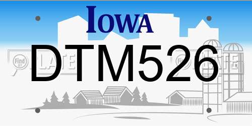 DTM526 Iowa License Plate
