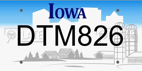 DTM826 Iowa License Plate