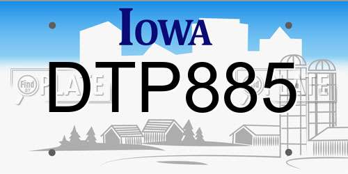 DTP885 Iowa License Plate