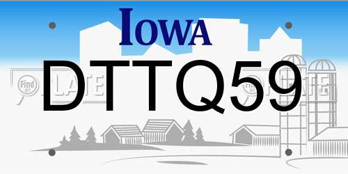 DTTQ59 Iowa License Plate