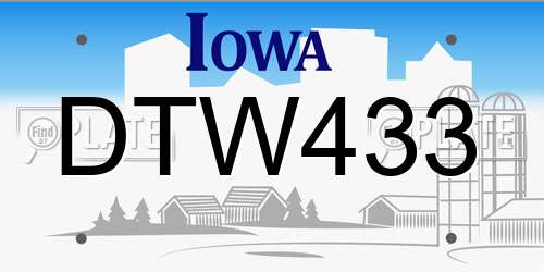 DTW433 Iowa License Plate