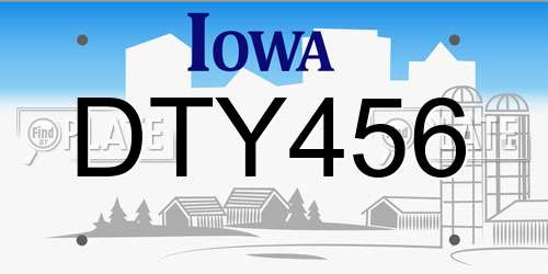 DTY456 Iowa License Plate