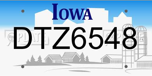 DTZ6548 Iowa License Plate
