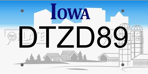 DTZD89 Iowa License Plate