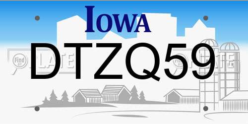 DTZQ59 Iowa License Plate
