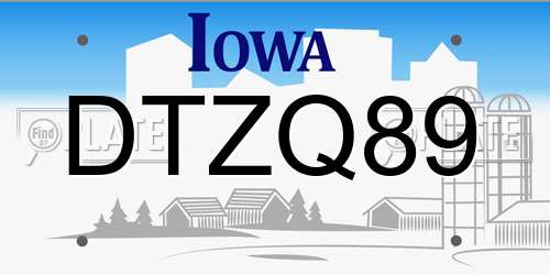 DTZQ89 Iowa License Plate