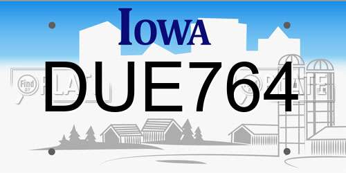 DUE764 Iowa License Plate