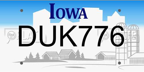 DUK776 Iowa License Plate