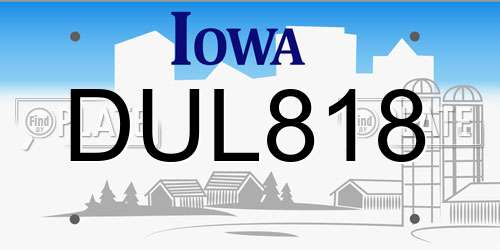 DUL818 Iowa License Plate