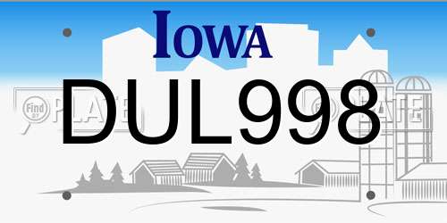 DUL998 Iowa License Plate