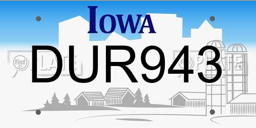 DUR943 Iowa License Plate