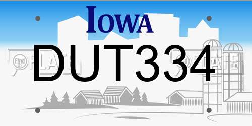 DUT334 Iowa License Plate