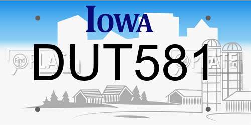DUT581 Iowa License Plate