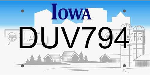 DUV794 Iowa License Plate
